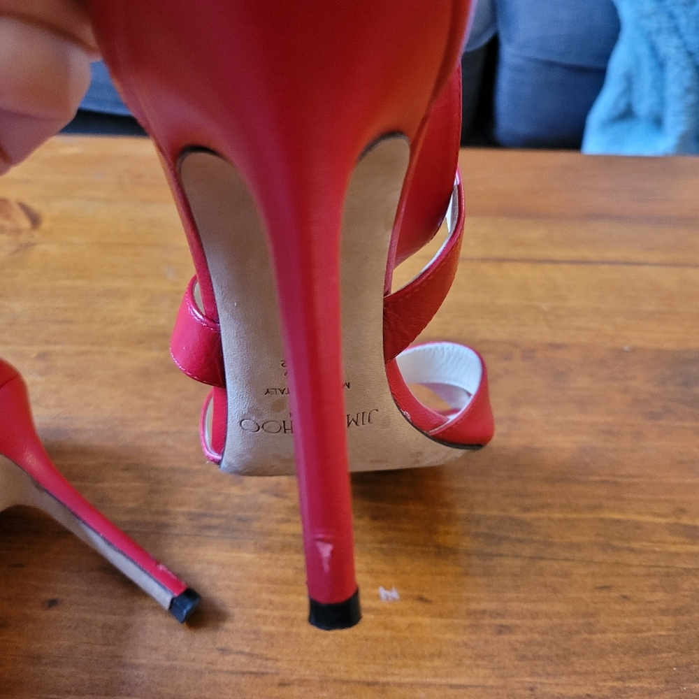 Jimmy Choo Red Leather Lottie Sandal Heels Size 38.5 Or US 8 - Picture 8 of 11